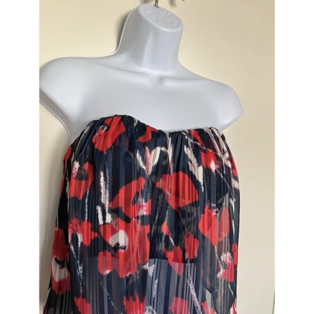 Pearl by Lela Rose Strapless Pleated Chiffon Strapless Top Floral Y2K Size 4 - Picture 4 of 8